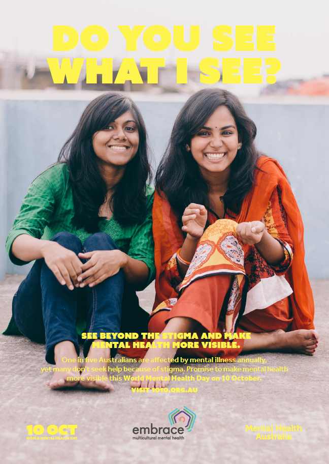 World Mental Health Day 2019 poster featuring two young women smiling together